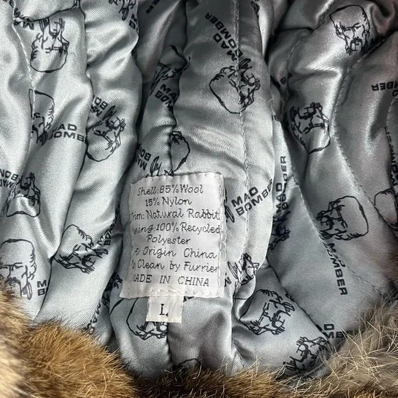 Mad bomber maroon plaid bomber hat with rabbit fur - Picture 4 of 8